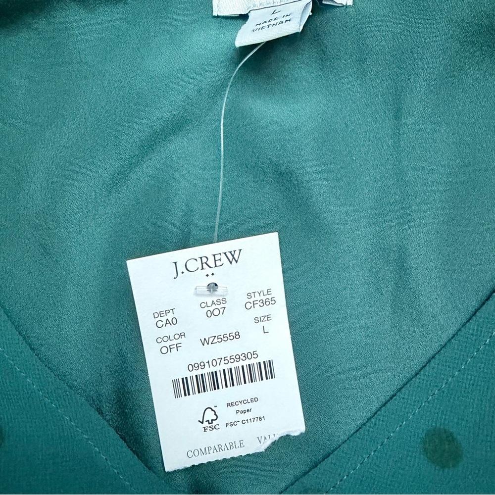 NWT J Crew Factory Women’s Green Dot Blouse with Sheer Sleeves - size large - Picture 3 of 9